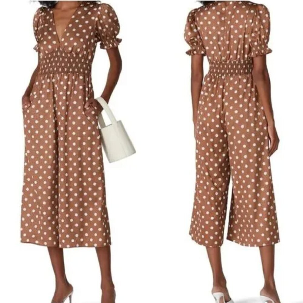 Slate and Willow Jumpsuit Sketched Polka Dot Brown White Size 2 - Picture 2 of 15
